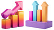 © Munying - set of cute colorful bar graph with arrow up. 3D cartoon animation style.