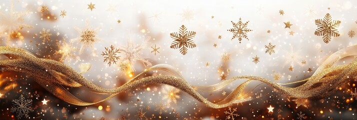 Leinwandbilder - Golden snowflakes and sparkling waves dance through a festive winter backdrop, evoking a sense of warmth and celebration during the holiday season
