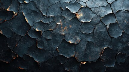 Leinwandbilder - A textured surface displays a pattern of cracks and peeling paint, enhanced by soft lighting that reveals its intricate details