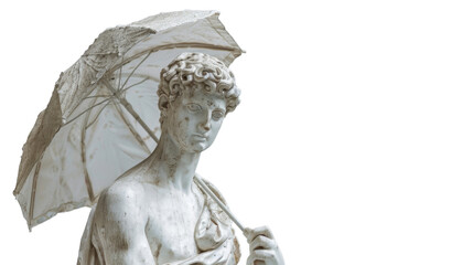 greek sculpture holding umbrella on transparent background