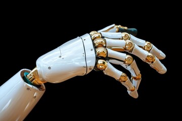 Poster - Robotic hand with exposed wires demonstrates the intricate construction and functionality of AI emphasizing detail and precision