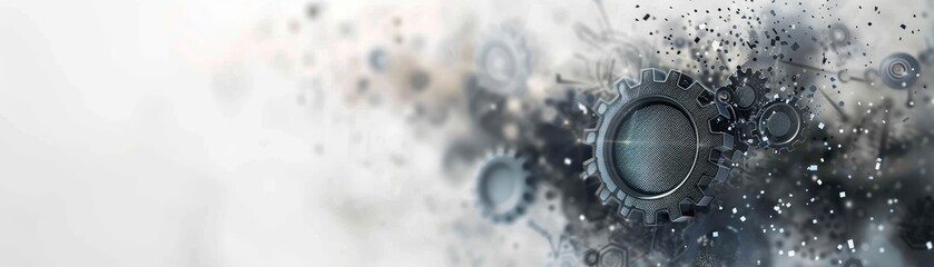 Futuristic Generative AI Technology Concept with Abstract Gray Gears on White Background