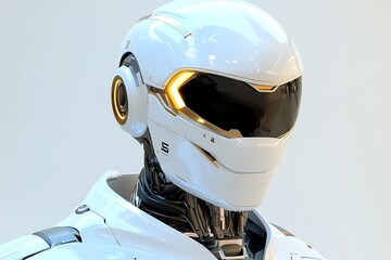 Sticker - Futuristic white robot helmet with reflective visor exploring themes of identity and vision in advanced AI