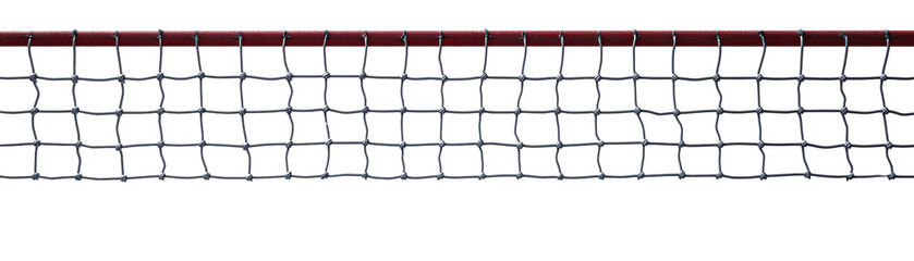 A volleyball net is shown in black and red