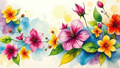 Poster - Watercolor Floral Illustration with Bright Colors.