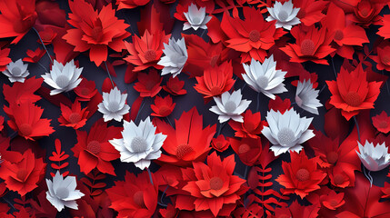 3D abstract red pattern with leaves texture background