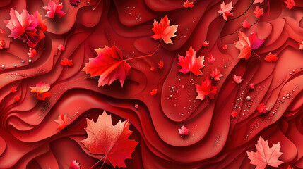 3D abstract red pattern with leaves texture background