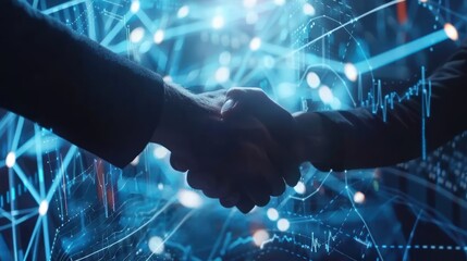 Wall Mural - Handshake Agreement: Business Partnership and Digital Technology