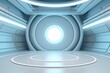 © tracerkamu - Futuristic blue and white room with glowing circle.