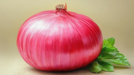 Poster - Vibrant Red Onion with Fresh Green Leaves