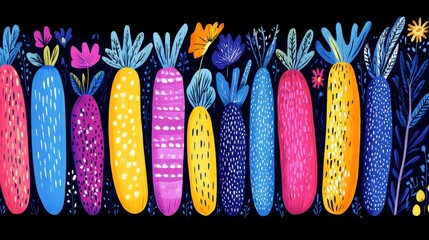 Sticker - Vibrant Pattern of Colorful Vegetables on Dark Background