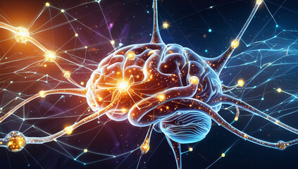 Digital brain with connection lines and glowing dots,modern technology and futuristic theme