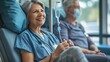 © Sudaporn - Young friendly nurse man or caregiver help sick senior elderly woman patient in receiving IV drip infusion and vitamin injection therapy lying on couch in medical clinic Health care co : Generative AI