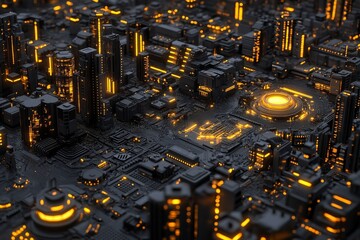 Wall Mural - Aerial View of a Busy Electronics Cityscape at Night: Illuminating Technology and Urban Life