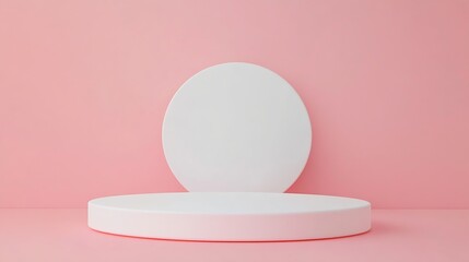Aufkleber - Abstract empty white foam circle podium on pink background Mock up stand for product presentation 3D Render Minimal concept Advertising template : Generative AI