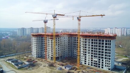 Aufkleber - Tower crane in action to build multistorey residential building : Generative AI