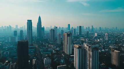 Poster - Closeup image of Bangkok cityscape Modern cityscape surrounded with architectural building with day light and blue sky Side view Business background Day light Ornamented : Generative AI