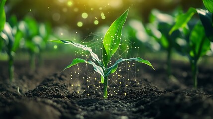 Aufkleber - Smart farming with IoTGrowing corn seedling with infographics Smart farming and precision agriculture 40 : Generative AI