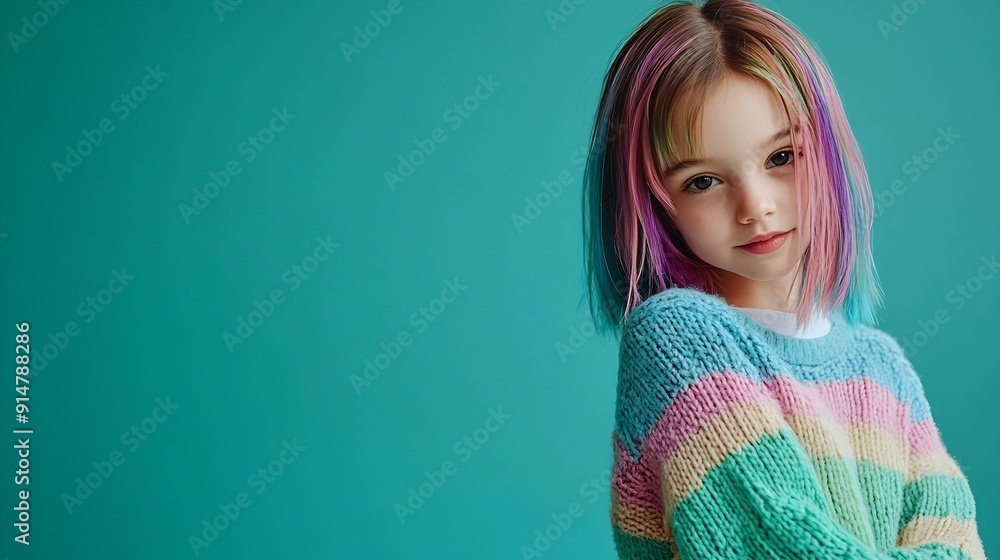 Full length of cheerful and stylish preteen girl with colored hair ...