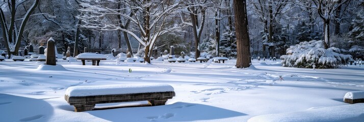 Wall Mural - Snow covered empty grave in a cemetery on a cold winter day