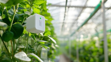 Aufkleber - Agriculture smart farming technology sensor co2 humidity lighting temperature monitoring device for automation plant nursery in greenhouse : Generative AI