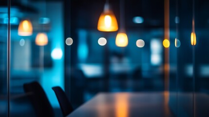 Poster - At night beautiful Abstract blurred office interior room blurry working space with defocused effect : Generative AI