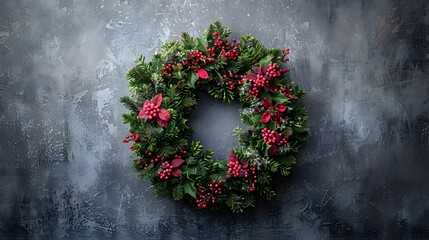 34. A minimalist image with a white background featuring a homemade holiday wreath, positioned in the center