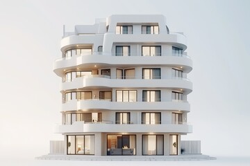 Modern urban residential building with minimalist white facades optimizing space in a chic upscale manner