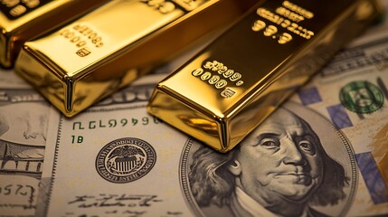 Poster - gold bars on dollars Gold bars on money : Generative AI