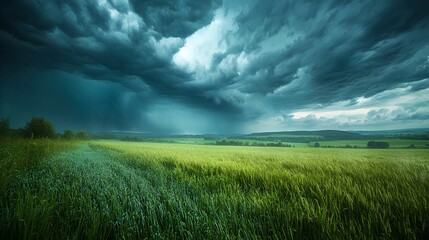 Stormy Sky Over a Lush Green Field