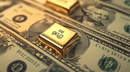 Poster - America US dollar with gold bars finance saving concept investment : Generative AI