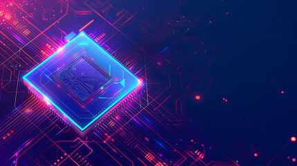 Wall Mural - abstract digital technology background. isometric ai chip with ai hologram with circuit tech bg. con