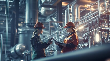 Poster - Male and female engineers collaborate with other stakeholders including suppliers and customers to ensure the success of the industrial business and its products : Generative AI