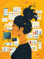 Social media analytics, tracking engagement, flat design illustration