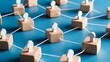 © Din Nasahrudin - Wooden blocks connected together on a blue background. Teamwork concept