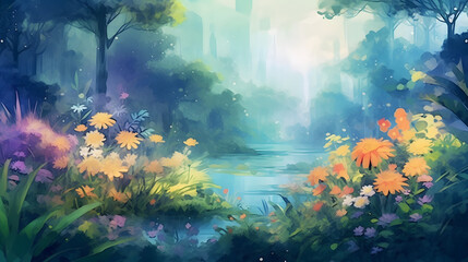 Wall Mural - Nature Fantasy Watercolor Style