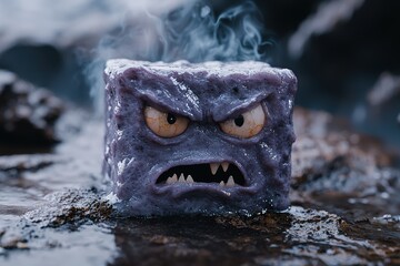 Canvas Print - Icy monster with glowing eyes and steam