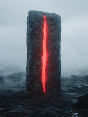 Poster - Glowing lava crack in dark rocky landscape