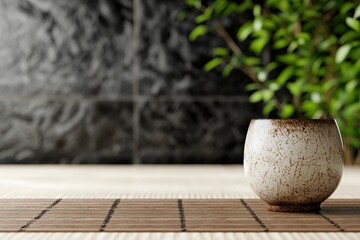 Sticker - Zen-inspired ceramic bowl on bamboo mat