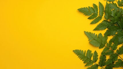 Wall Mural - lush green leaves contrast beautifully against a sunny yellow backdrop