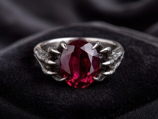 Canvas Print - Stunning ruby gemstone ring on dark background