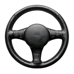 Wall Mural - A black steering wheel with a leather band