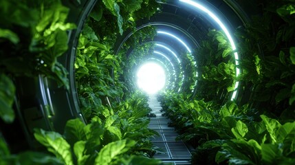 Sticker - Futuristic green tunnel with glowing lights