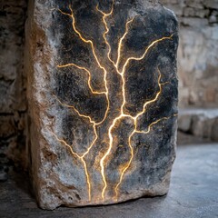 Sticker - Glowing cracks in a dark stone