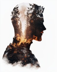 Canvas Print - Burning forest silhouette