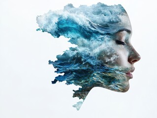 Canvas Print - stormy ocean waves in woman's face