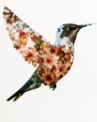 Poster - Hummingbird surrounded by colorful flowers