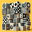 © Andreas - Brutalist geometric shapes, modern symbols. Groovy checkered pattern, distorted tiled grid. Simple elements, forms. Retro design, trendy contemporary minimalist style, y2k.  3D Rendering. AI generated
