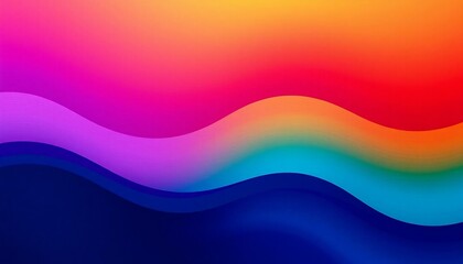 Wall Mural - Dark grainy color gradient wave background, purple red yellow blue green colors banner poster cover abstract design, black copy space.