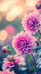 Canvas Print - Pink dahlias in soft focus with dreamy